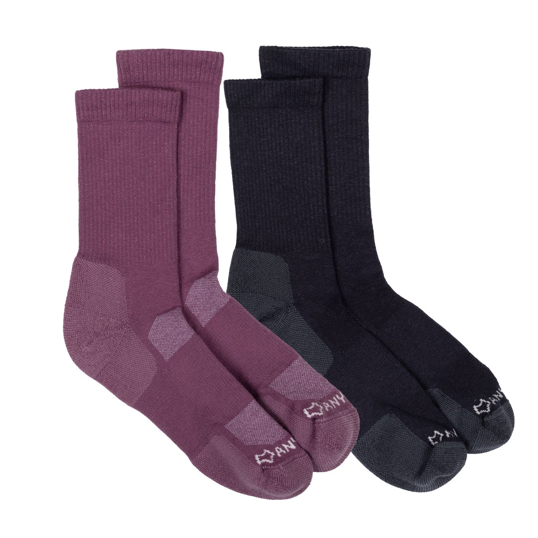 Anywear Essential Lightweight Crew Sock - 2 Pack Plum/Navy S/M - Fox River