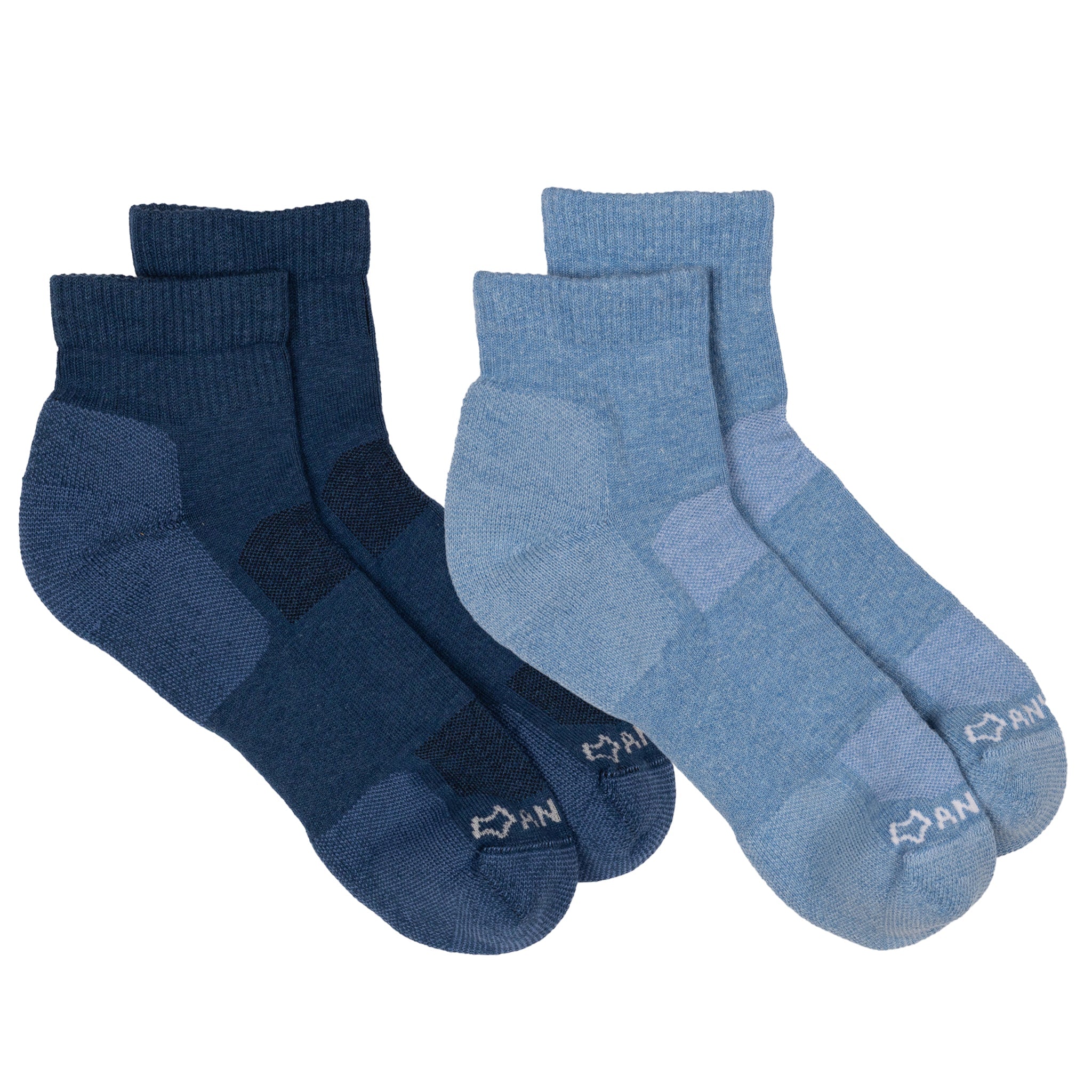 Anywear Essential Lightweight Quarter Crew Sock - 2 Pack Ink/Ice S/M - Fox River